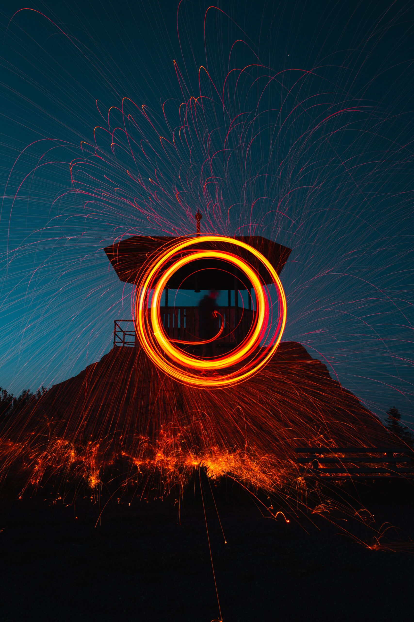 watchtower with spinning circle of fire